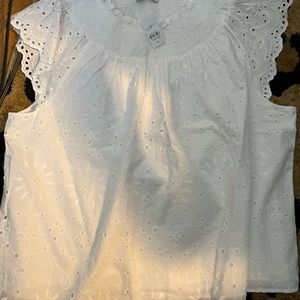 NWT Size XL Loft White Flutter Sleeve Eyelet Top